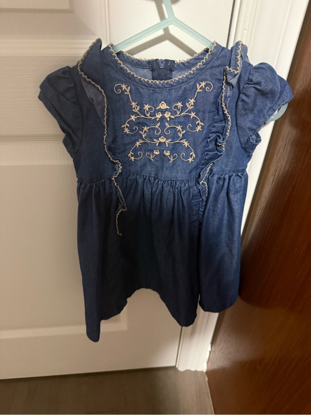 iris & ivy Blue Short Sleeve Embroidered Tunic Dress size 18 months